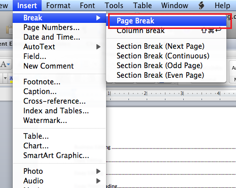 word for mac 2011 make 2 horizontial columns